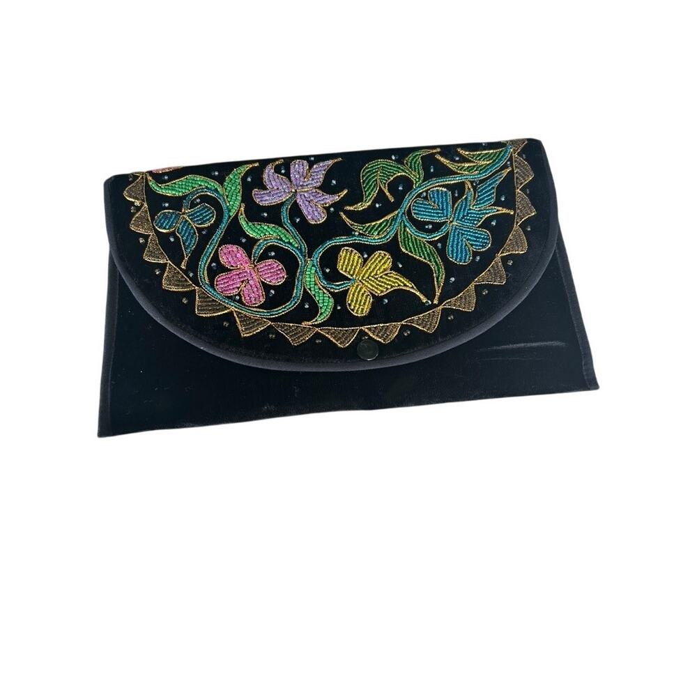 Vintage Lynne Jerome Hand-Beaded Velvet Clutch – Excellent Condition